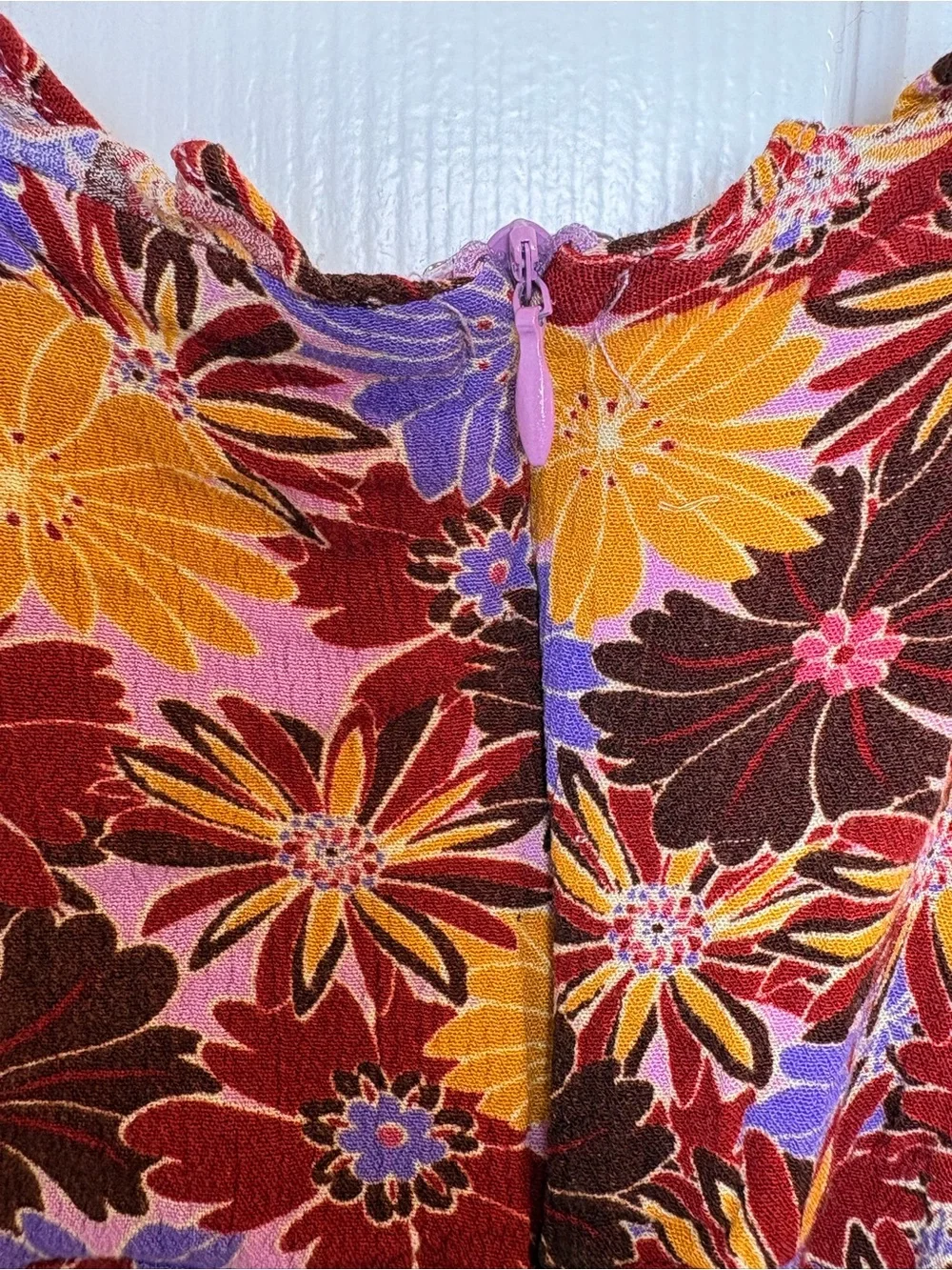Lush Purple Yellow Floral Ruffle Strap Romper Boho Festival Medium